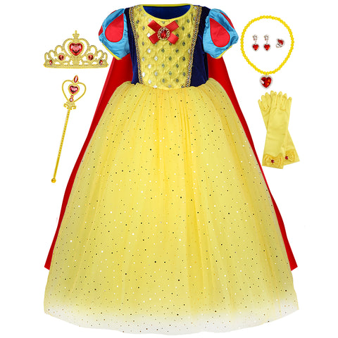 Cmiko Princess Snow White Costume Dress Up with Accessories for Girls Party