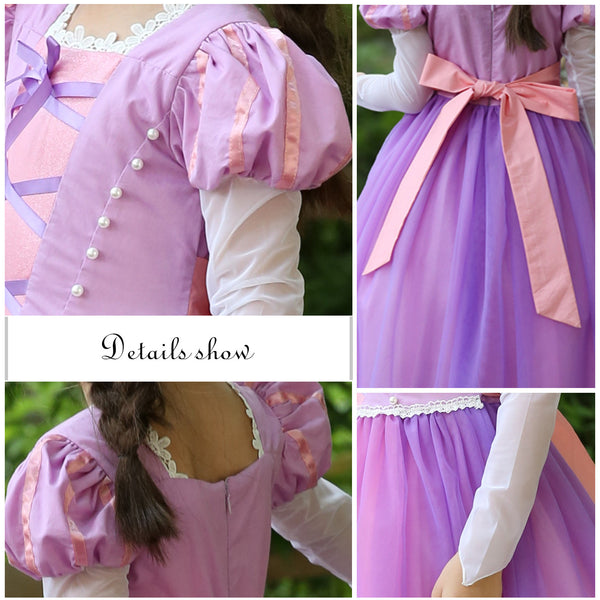Cmiko Princess Rapunzel Generic Costume Dress Up with Long Braid and Tiara for Girls Party