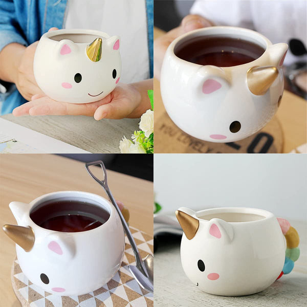 Cmiko Ceramic Unicorn Coffee Mug 3D Hand Printed Lovely Cute White Cat Milk Tea Cup  12oz